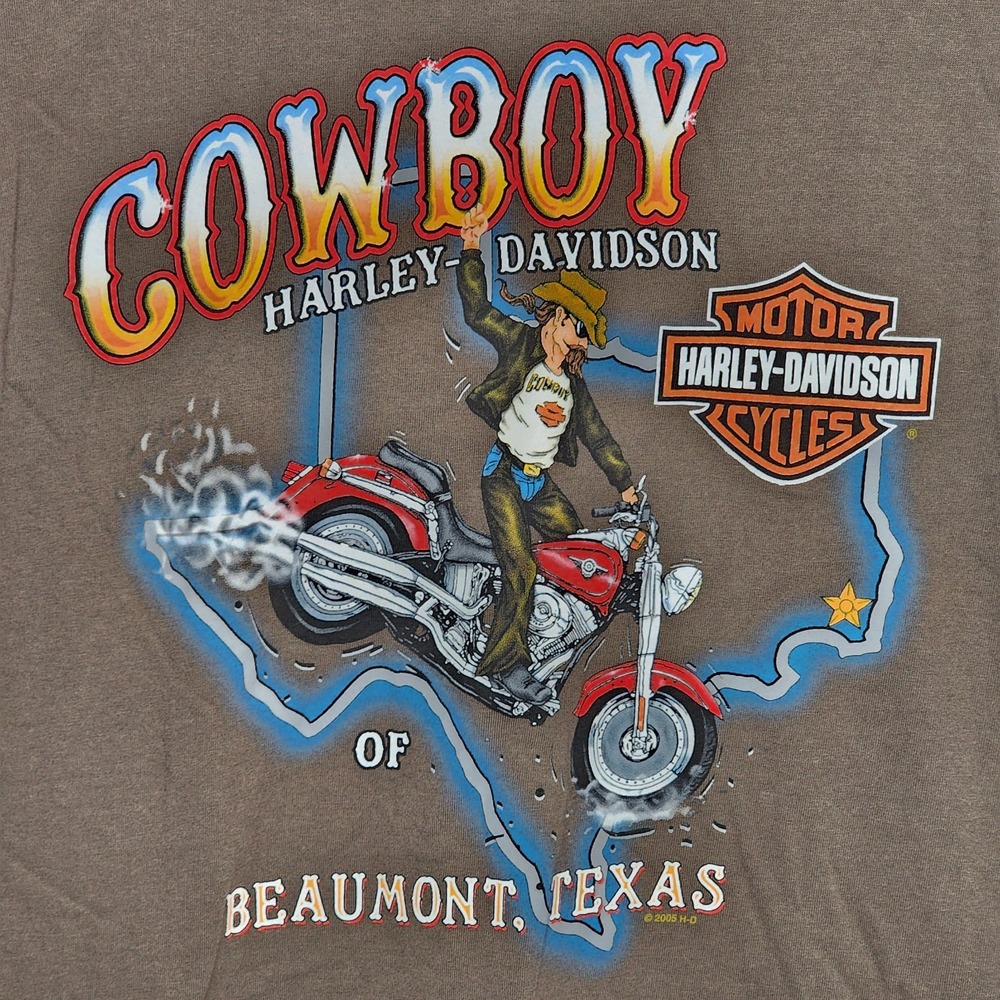 Vtg Harley Davidson Cowboy Beaumont Texas T shirt Men's XXL Single Stitch‎ USA